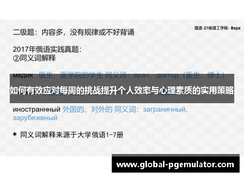 如何有效应对每周的挑战提升个人效率与心理素质的实用策略